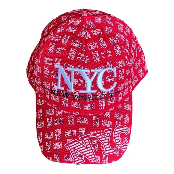 New York City Adjustable Wool Baseball Cap Red NYC Embroidery Allover Print - Picture 2 of 10